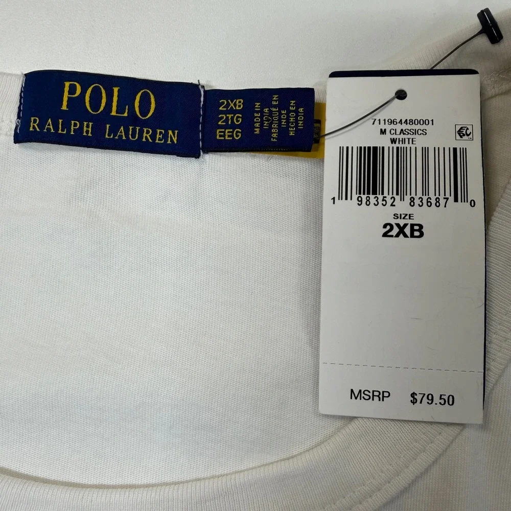 Polo Ralph Lauren T Shirt Men 2XB White Plaid Applique Logo Short Sleeve Tee